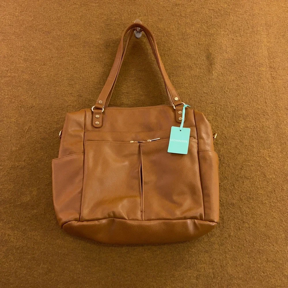 MOMINSIDE Women OS Brown Vegan Leather Convertible Diaper Bag Backpack Tote NWT
